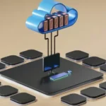 3D conceptual art of cloud computing with devices on a network in canada
